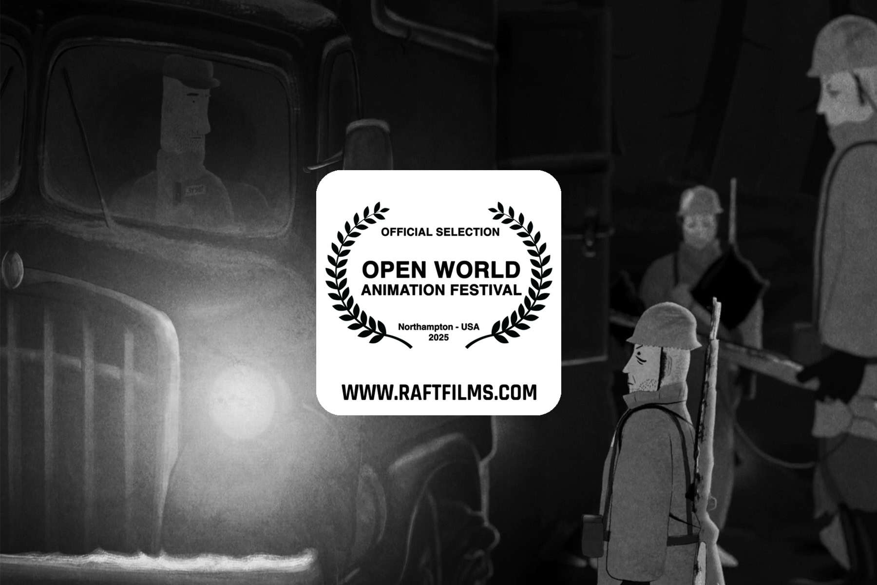 Official selection poster of “The Route” by Babak Beigi — Iranian animated short selected for the Open World Animation Festival 2025, Raft Films.